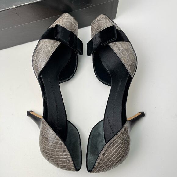 Giuseppe Zanotti Velvet and Croc D'Orsay Holiday Grey Black Dress Pumps - Picture 7 of 12